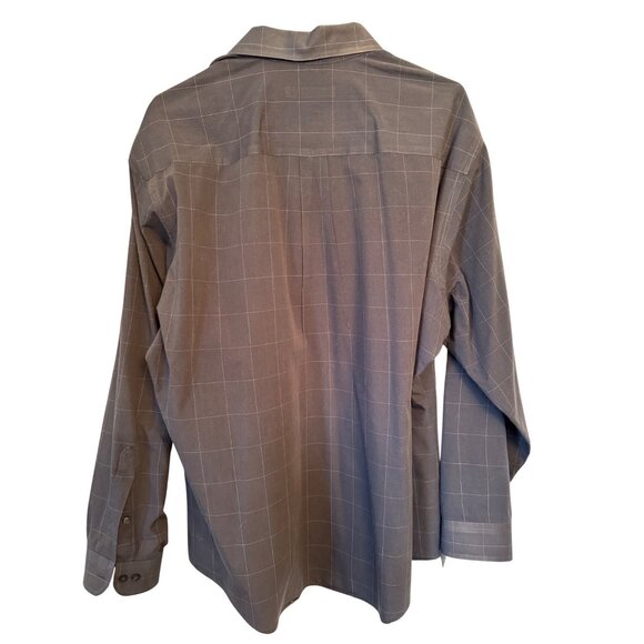 Geoffrey Beene Fitted Long Sleeve Shirt 17.5 34 35 Gray Plaid Cotton Poly Blend - Picture 2 of 6